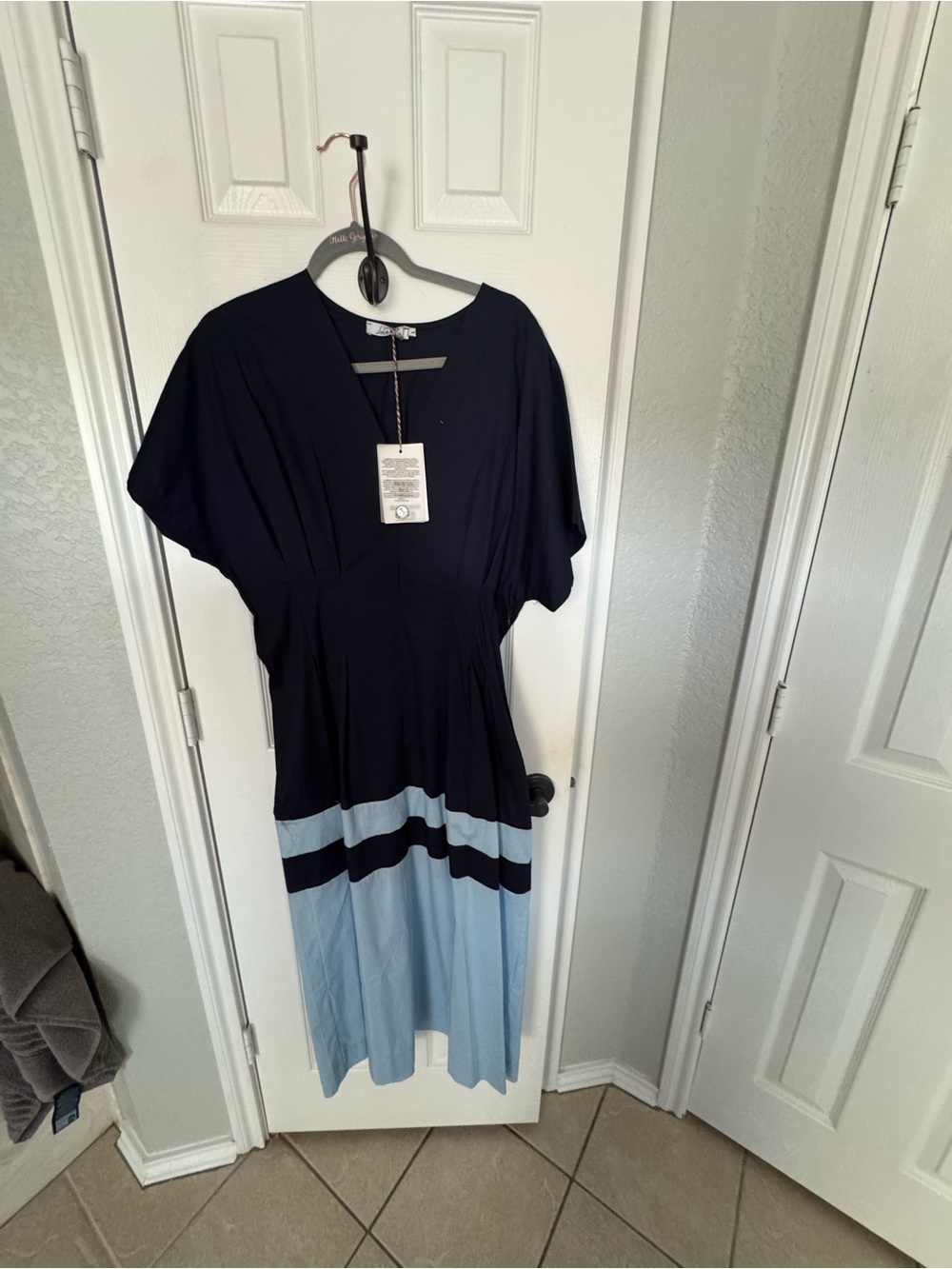 Colorblock Midi Dress in Navy and Light Blue
